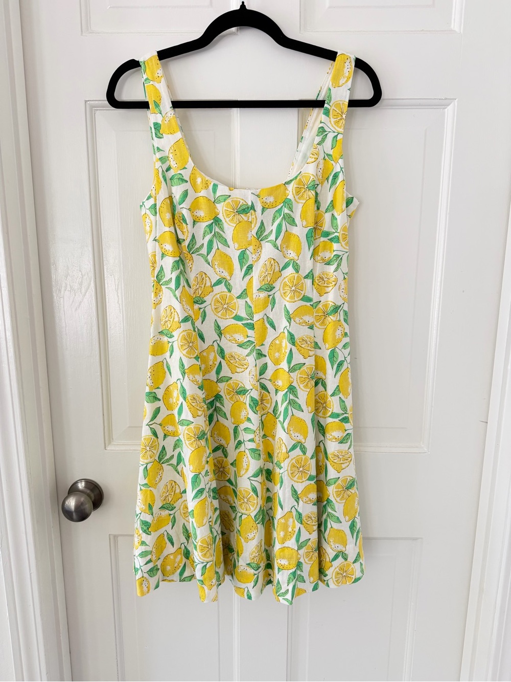 Gap NWT Linen Blend Lemon Print Dress Summer Sundress Smocked Back A-Line